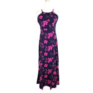 28 Palms Casual A-Line Halter Neck Sleeveless Maxi Dress Blue/Pink